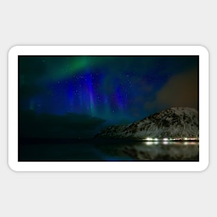 Northern lights, Skagsanden beach, Lofoten Islands, Norway (F021/4324) Sticker